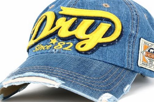 ililily Distressed Vintage Style Denim DRY Baseball Cap Pre-curved Bill and Embroidery on Front and Side with Adjustable Leather Strap Snapback Trucker Hat (ballcap-595-7)