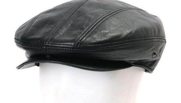 Genuine Leather Newsboy Flat Cap Cabbie Hats Gatsby ivy Driver Hunting Hat (flatcap-512-2-M)
