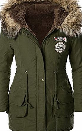 iLoveSIA T) Womens Hooded Warm Winter Coats Faux Fur Lined Parkas Army Green Size 14