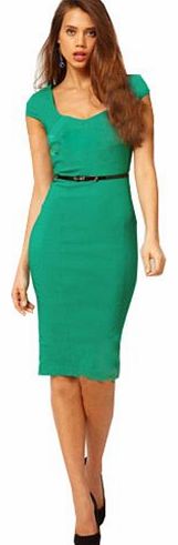 Womens Stretch Bodycon Business Party Cocktail Pencil Dresses Midi Size 10 Green