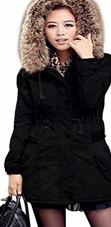 iLoveSIA Womens Winter Warm Trim Faux Fur Military Coat Parka Size 20 Black
