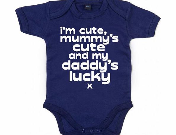 Image is Everything IiE, Im cute,mummys cute and my Daddys lucky x, Baby Boy, Bodysuit, 3-6m, Navy