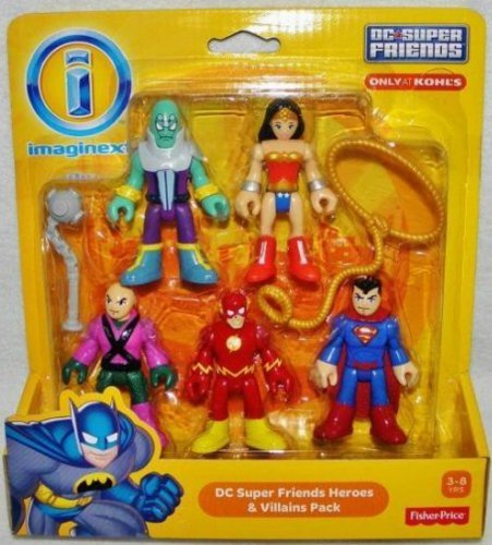 Imaginext Dc Super Friends Heroes & Villains Pack With Brainiac Lex Luthor Superman Flash Wonder Woman