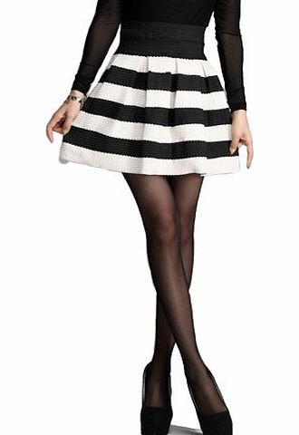 Imixcity HOT Sales Sexy Mini Dress Casual Skirts Vintage New Flared Striped Skirt Tea Dress (Black White)