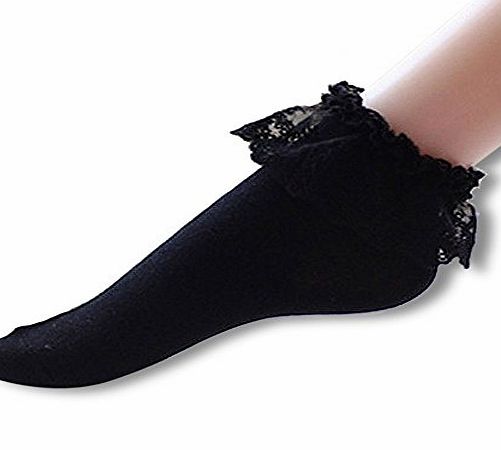 Imixcity Vintage Lace Ruffle Frilly Ankle Socks Fashion Ladies Princess Girl Gift 5 Color (Black)