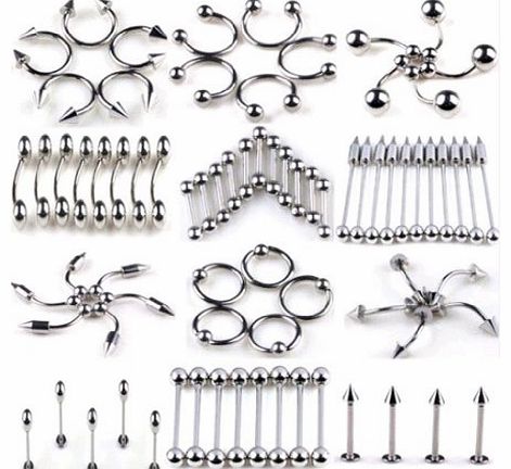 imixlot Stainless Steel Barbell Belly Lip Nipple Rings Body Piercing Jewelry (pack of 60)
