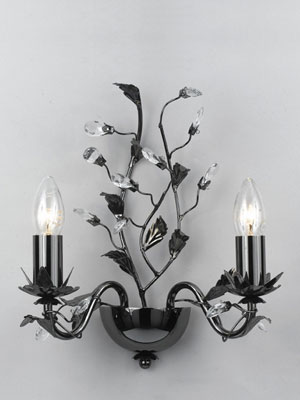 Impex Lighting Floral Modern Gun Metal And Crystal Double Wall Light