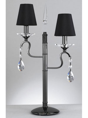Impex Lighting Viking Strass Crystal And Gun Metal Table Light With Two Black Shades