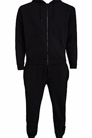 Impex Mens Campus Fleece Zip Hooded Sweatshirt Top Bottom Warm Up Jogging Tracksuit (L, Black)