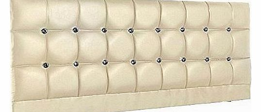 Faux Leather Crystal Diamante Small Double Bed 4FT Standard Size Headboard (CREAM)