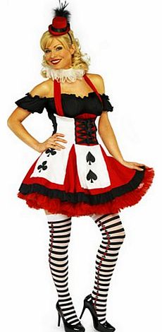 Ladies Costume Queen of Hearts Card Suit Fancy Dress Plus FREE Stockings (Medium - UK 12 to 14)