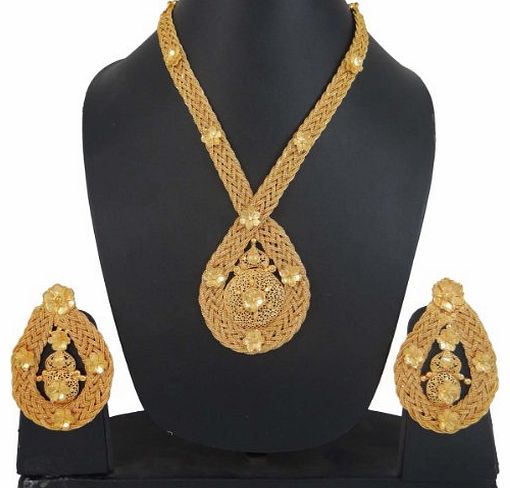 Indianbeautifulart 18K Gold Plated Necklace Earring Set South Indian Style Wedding Wear Bridal Jewellery Gift