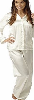 Indigo Sky Womens/Ladies Nightwear Long Sleeve Silk Feel Pyjama Suit Set With Collar, Cream 18