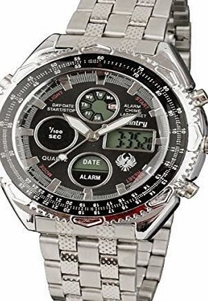 Infantry  Mens Digital LCD Analogue Combi Wrist Watch Black Army Sport Date Day Stopwatch Stainless Steel Bra