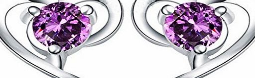 Infinite U 925 Sterling Silver Purple Cubic Zirconia Heart Shape Studs Earrings for Girls Women