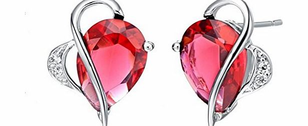 Infinite U Angels Tear Red Heart Shape Austrian Crystal Silver Plated Earrings Studs Women