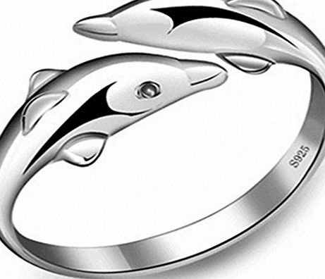 Infinite U Dolphins Kiss/Love 925 Sterling Silver Women Adjustable Rings for Wedding Band/Anniversary/Engagement/Promise Ring Size J(Enable to Engrave Your Own Words)