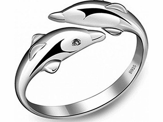 Infinite U Dolphins Kiss/Love 925 Sterling Silver Women Rings for Wedding Band/Anniversary/Engagement/Promise Ring Size K,(Enable to Engrave Your Own Words)