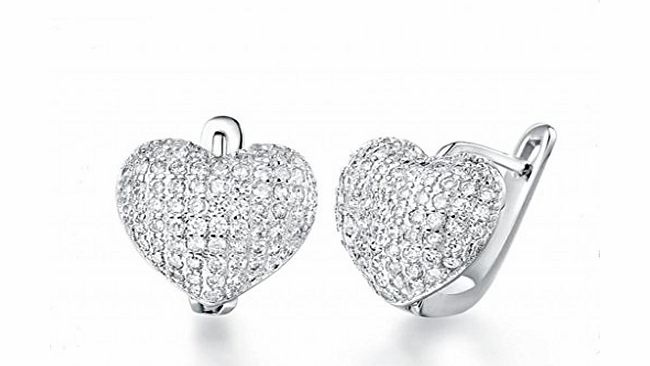 Infinite U Full Heart Shape Cubic Zirconia Silver Plated Earrings Studs for Women
