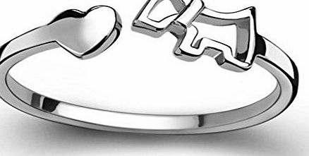 Infinite U Heart Shape Dog/Puppy 925 Sterling Silver Adjustable Women Ring for Wedding Band/Anniversary/Engagement/Promise Ring Size M (Enable to Engrave Your Own Words)