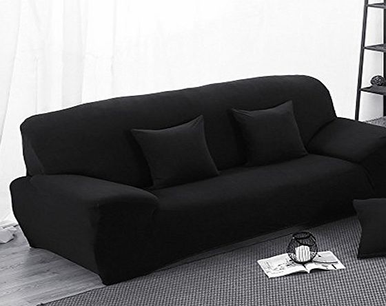 INMOZATA 3 Seater Sofa Slipcover Stretch Elastic Fabric Protector Soft Couch Cover Washable Easy Fit (Black)