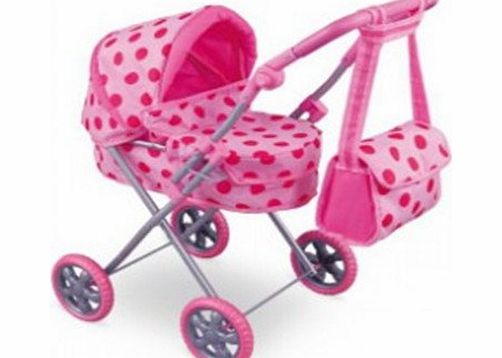 Inside Out Toys Doll Pram good size in nice bright pink, suitable for dolls up to 18`` (45cm)