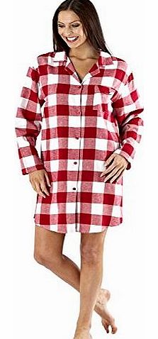 Womens/Ladies Nightwear/Sleepwear Check Print Button Through Nightshirt With Pocket, Red 14/16