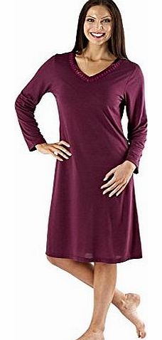 Womens/Ladies Nightwear/Sleepwear Hyacinth V Neck Long Sleeve Nightdress, Purple 10/12