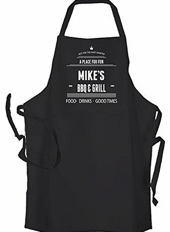 Mens Personalised Black BBQ & Grill Apron Personalised with A Name Of Your Choice