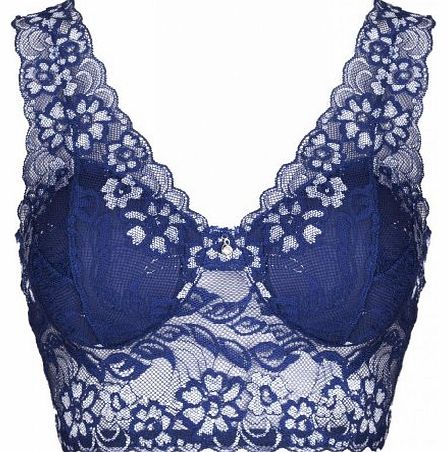 Intimate Portal Womens All Over Lace Full Coverage Non-wired Leisure Bra Blue Band 34