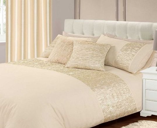 New Luxury King Size Freya Duvet / Quilt Cover Bedding Set Cream Plain Satin Crushed Pleats
