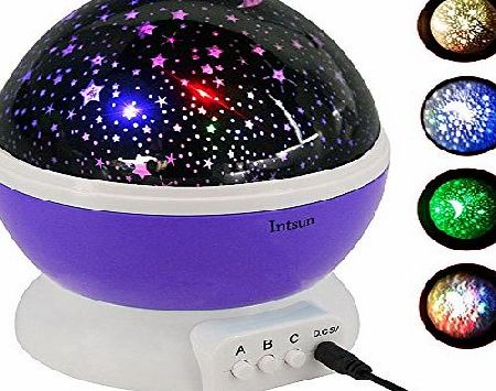 Intsun Novelty 360 Rotating Round Night Light Projector Lamp (Star Moon Sky Projector, 3 Model Light, USB Powered) Romantic Home Decoration Lamp Great Gift for Christmas Children (Purple)