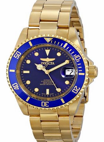 Mens Automatic Watch with Blue Dial Analogue Display and Gold Stainless Steel Gold Plated Bracelet 8930OB