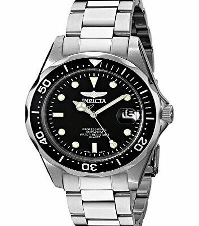 Invicta Pro Diver Unisex Quartz Watch with Black Dial Analogue Display and Silver Stainless Steel Bracelet i