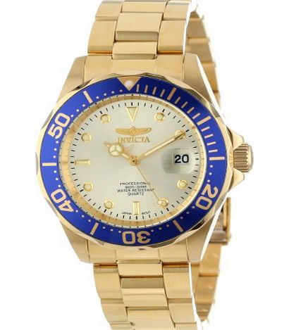 Pro Diver Unisex Quartz Watch with Gold Dial Analogue Display and Stainless Steel Gold Plated Bracelet in Gold Plated Stainless Steel Case 14124