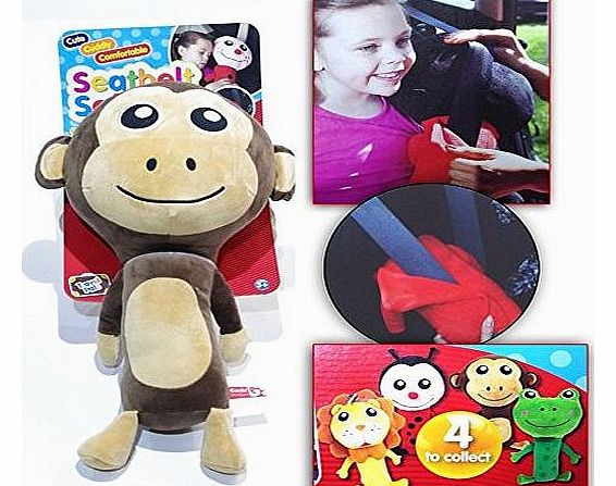 Seatbelt softie - Childrens Animal design car seat belt travel cushion padded pillow - MONKEY