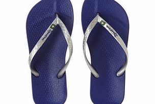 Womens Beach navy and silver flop flops