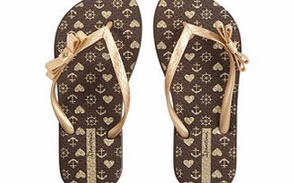 Womens Sail brown and gold flip flops