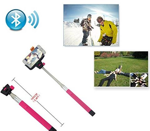 IPOW Extendable Self-portrait Wireless Bluetooth Remote Camera Shooting Shutter Monopod Selfie Handheld Stick Pole with Mount Holder specially designed for Iphone 6 5s 5c 5 4s 4 Samsung Galaxy Mobile