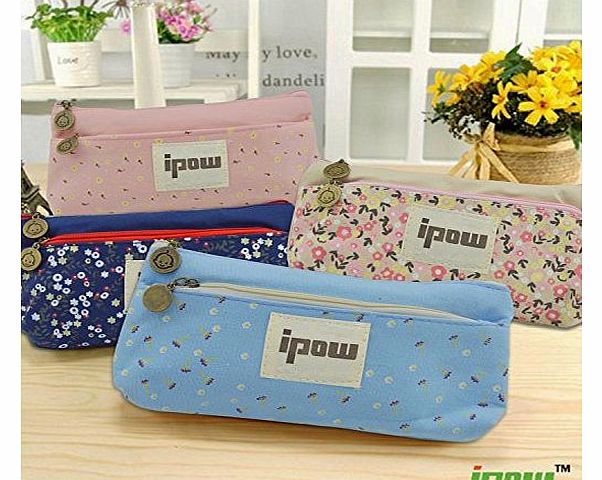 IPOW  Pastorable Flower Floral Canvas Double Zipper Large Make Up Cosmetic Pen Pencil Stationery Storage Pouch Bag Case, Set of 4