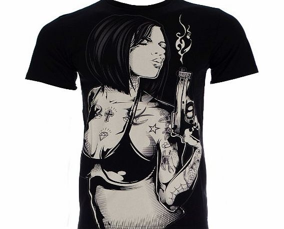 Iron Fist Smokin Barrel Tattoo Lady Mens Black T-shirt (Large)