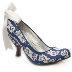 Irregular Choice Female Can Can Cats Ribbon Tie Court Fabric Upper Evening in White and Blue
