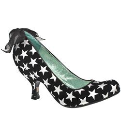 Irregular Choice Female Can Can Stars Ribbon Tie Suede Upper Evening in Black and Silver