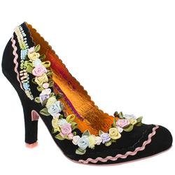 Female Cortesan Ribbon Flower Court Suede Upper Evening in Black and Pink