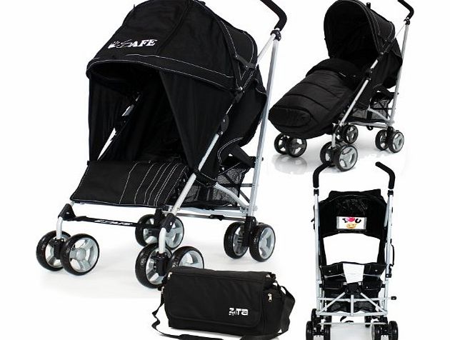 Baby Stroller iSafe Media Viewing Buggy Pushchair - Black Complete With + Deluxe 2in1 footmuff + Changing Bag + Raincover