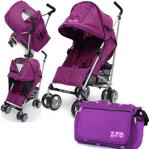 iSafe Baby Stroller iSafe Media Viewing Buggy Pushchair - Plum (Purple) Complete With Changing Bag   Raincover