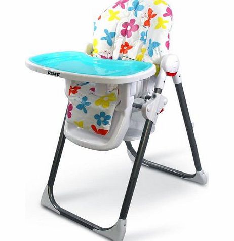 MAMA Highchair - Le Fleurs Recline Compact Padded Baby High Low Chair Complete With Double Tray & Storage Basket