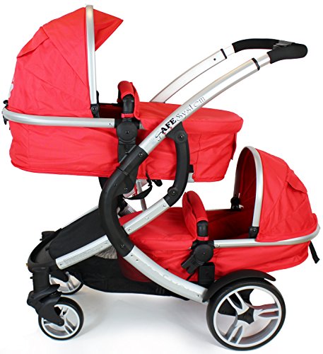 Tandem Pram me&you - Warm Red (Red) + All Raincovers