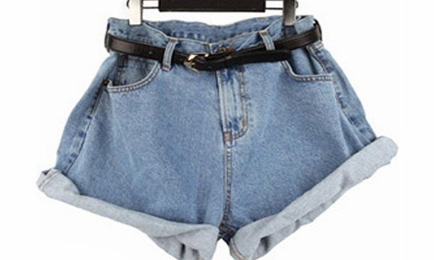 ISASSY Women Ladies Vintage Blue Frayed Loose Baggy slouchy Boyfriend Shorts Stretch Hotpants Denim Jeans, High Waisted Oversize Crimping Jean Shorts Pants Fashion with Belt included, 2 Color Choices