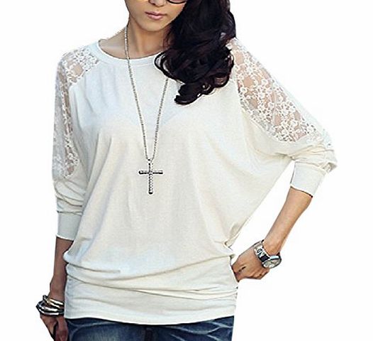 ISASSY Womens Ladies Stylish Sexy Hot Loose Batwing Dolman Lace Blouses Top T-shirt, Batwing Style, Long Sleeves, Loose Style